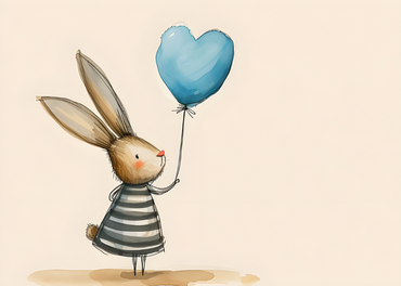 Heart Balloon Bunny - Whimsical Nursery Wall Art