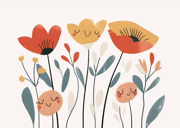 Happy Blooms - Whimsical Floral Wall Art