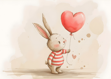 Cute Bunny with Heart Ballon - Happy Kid