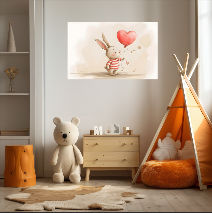 Cute Bunny with Heart Ballon - Happy Kid