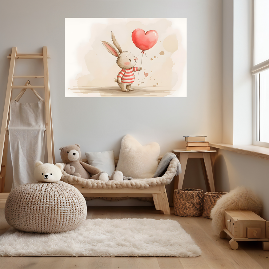 Cute Bunny with Heart Ballon - Happy Kid