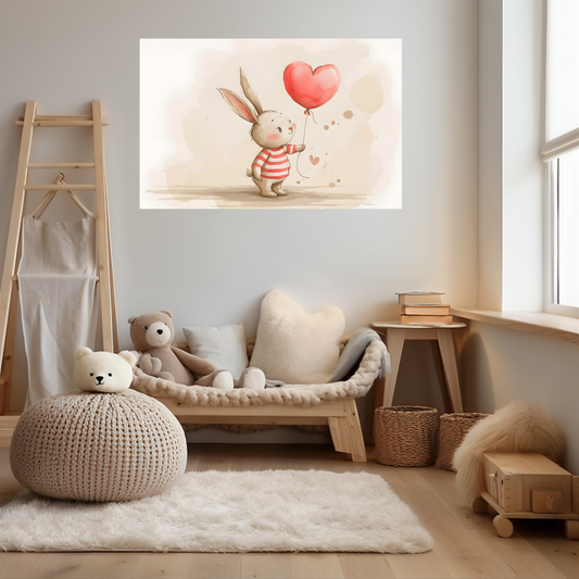 Cute Bunny with Heart Ballon - Happy Kid
