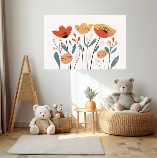 Happy Blooms - Whimsical Floral Wall Art