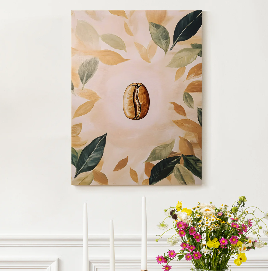 "Origin Bean" Minimal Botanical Coffee Canvas