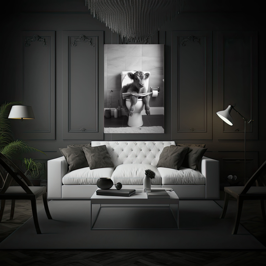 Scottish Cow Sitting On Toilet With Newspaper