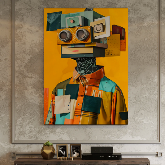 Modern Abstract Robot Portrait – Colorful Geometric Wall Art Canvas for Contemporary Interiors