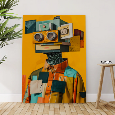 Modern Abstract Robot Portrait – Colorful Geometric Wall Art Canvas for Contemporary Interiors