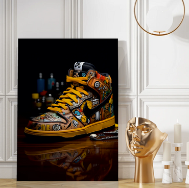 Urban Graffiti Sneaker Canvas – High-Detail Pop Art Shoe Wall Art