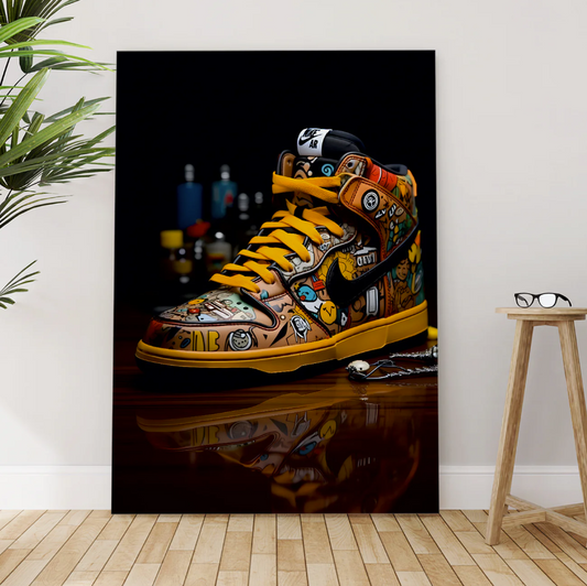 Urban Graffiti Sneaker Canvas – High-Detail Pop Art Shoe Wall Art
