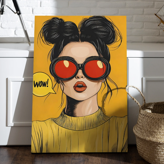 Pop Diva Canvas – Retro Comic Girl Wall Art in Bright Yellow
