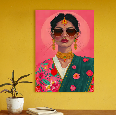 Desi Royalty Canvas – Vibrant Indian Fashion Pop Art Portrait