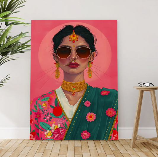 Desi Royalty Canvas – Vibrant Indian Fashion Pop Art Portrait