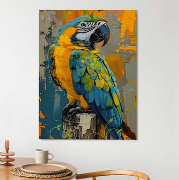 Color Burst Macaw Canvas – Tropical Bird Art in Bold Texture & Detail