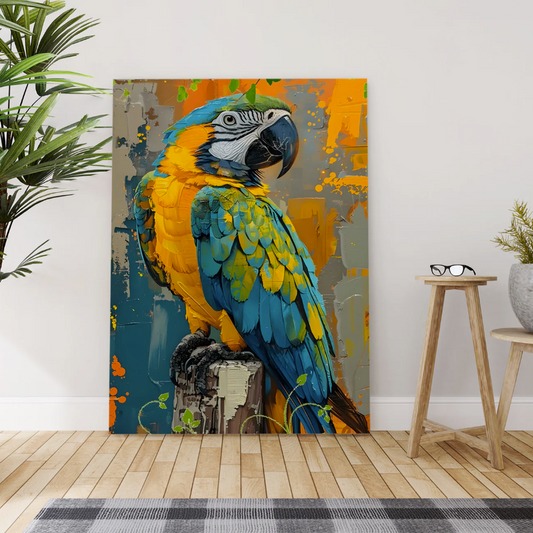 Color Burst Macaw Canvas – Tropical Bird Art in Bold Texture & Detail