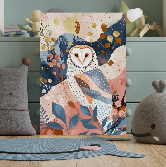 Elegant Barn Owl Canvas – Soft Watercolor Woodland Wall Art