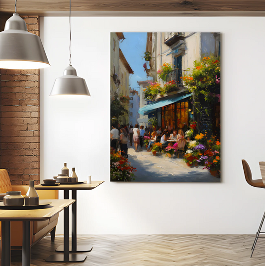 uropean Café Street Scene Canvas – Romantic Impressionist Wall Art for Dining & Living Spaces