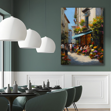 uropean Café Street Scene Canvas – Romantic Impressionist Wall Art for Dining & Living Spaces