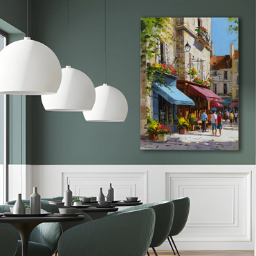 Parisian Café Street Canvas – Colorful European Alleyway Wall Art