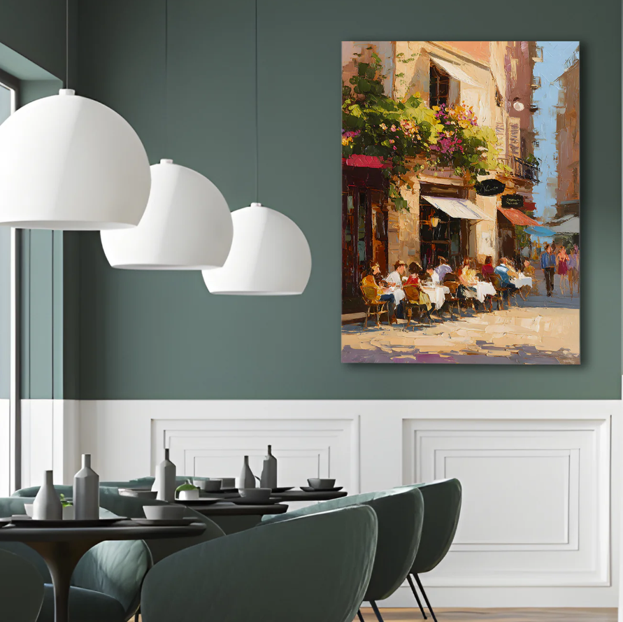 Golden Hour Café Canvas – Romantic European Street Scene Art