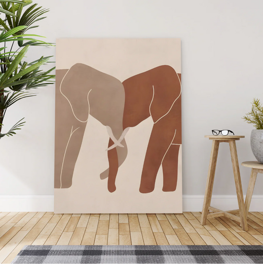 Minimalist Elephant Love Canvas – Modern Animal Silhouette Wall Art