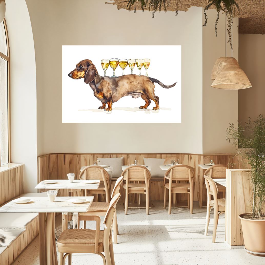 Whimsical Dachshund with Wine Glasses