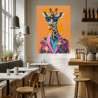 Quirky Giraffe in Floral Suit