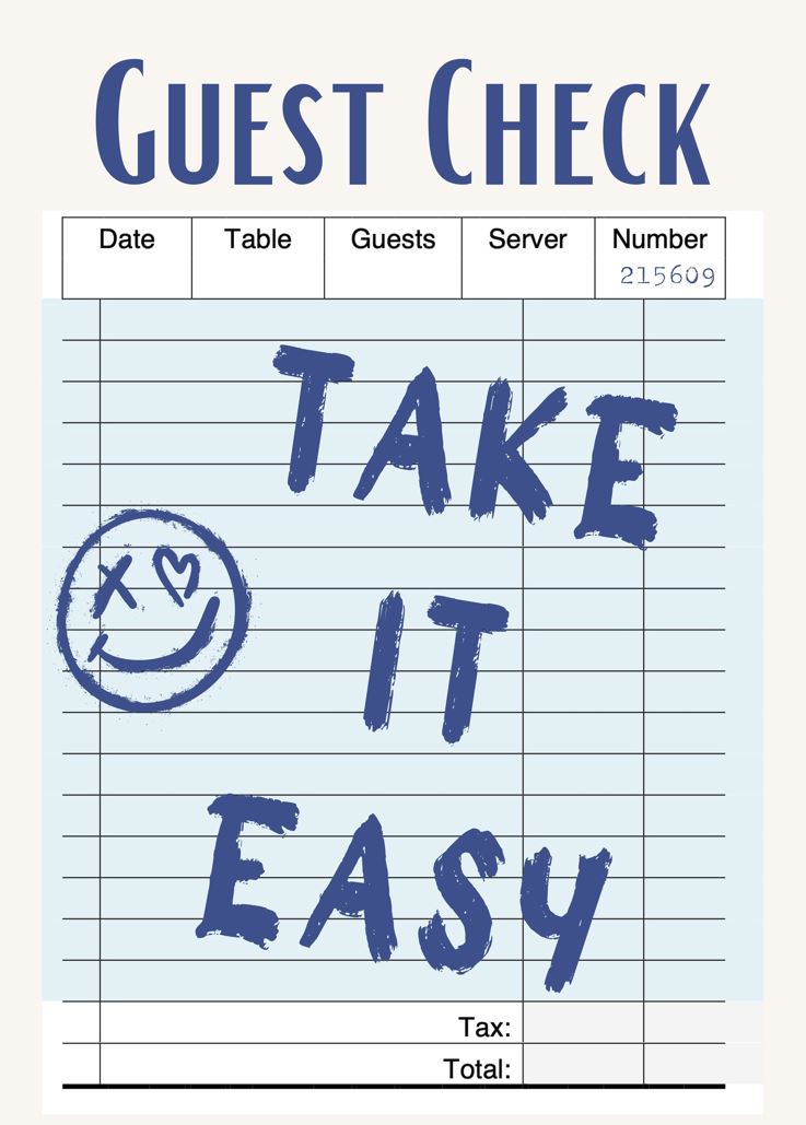 Fun 'Take It Easy' Guest Check