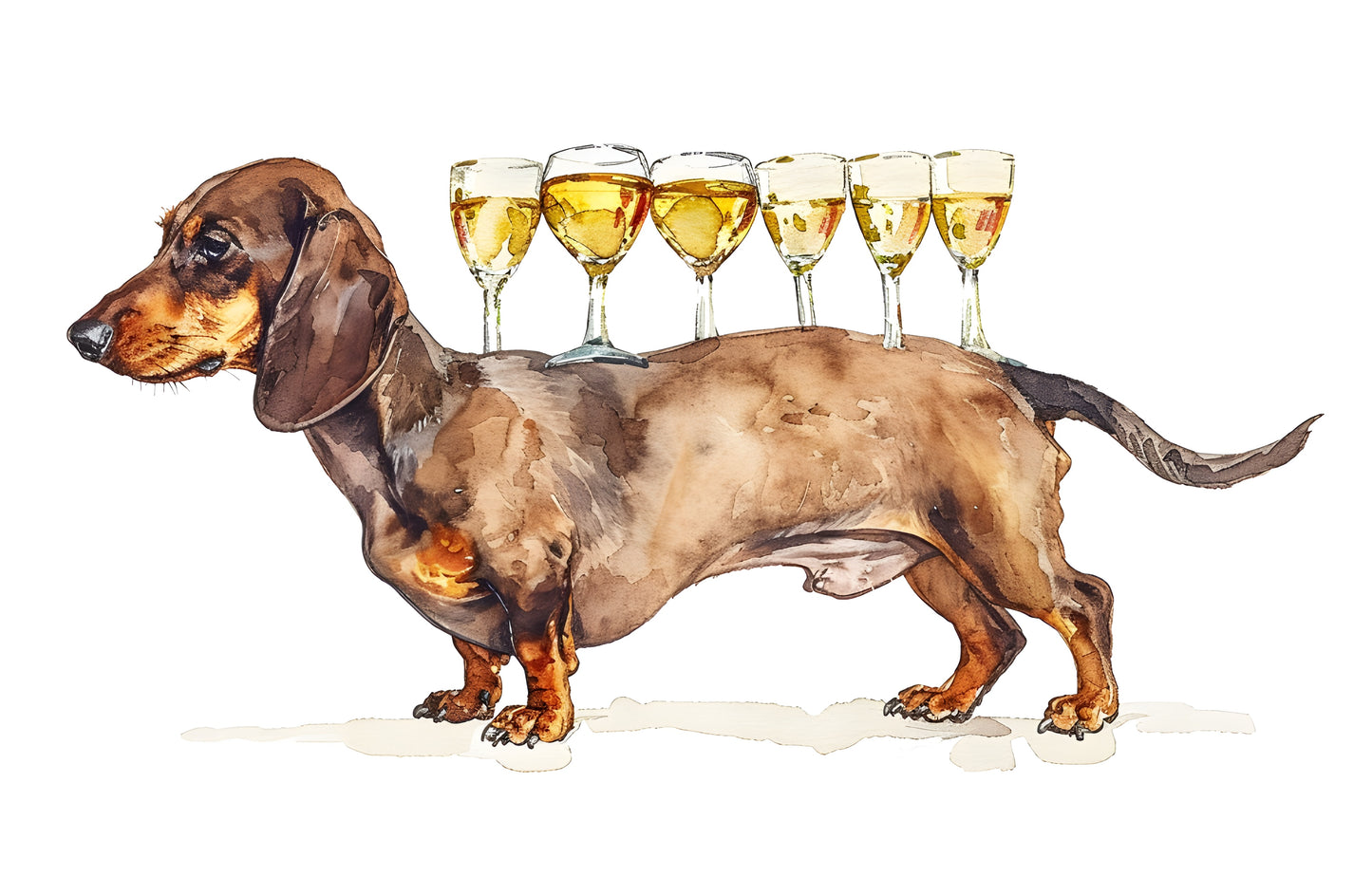 Whimsical Dachshund with Wine Glasses