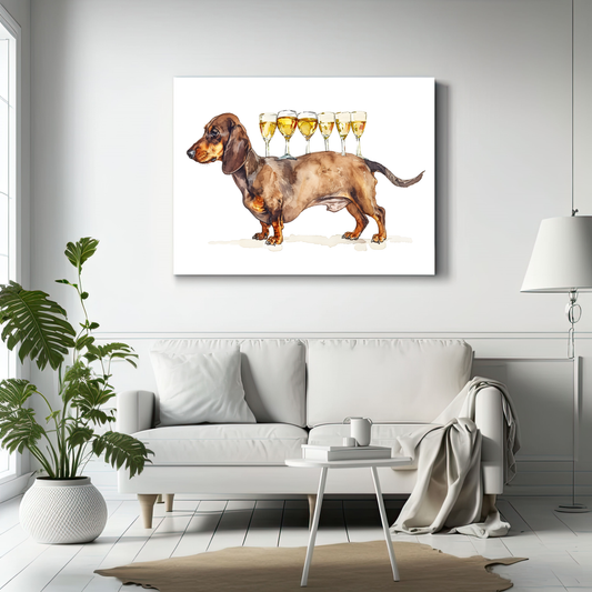 Whimsical Dachshund with Wine Glasses