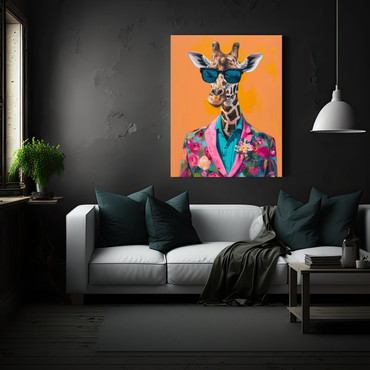 Quirky Giraffe in Floral Suit